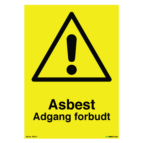 Asbest skilt er et fareskilt som varsler om at det er adgang forbudt da det er fare for asbest. Alle fareskiltene vi produserer følger standard ISO 7010