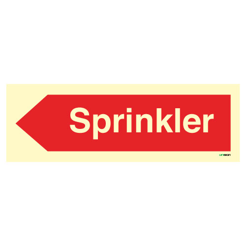 Sprinkler skilt retning venstre - Brannskilt - ISO 7010 - Unisign.no
